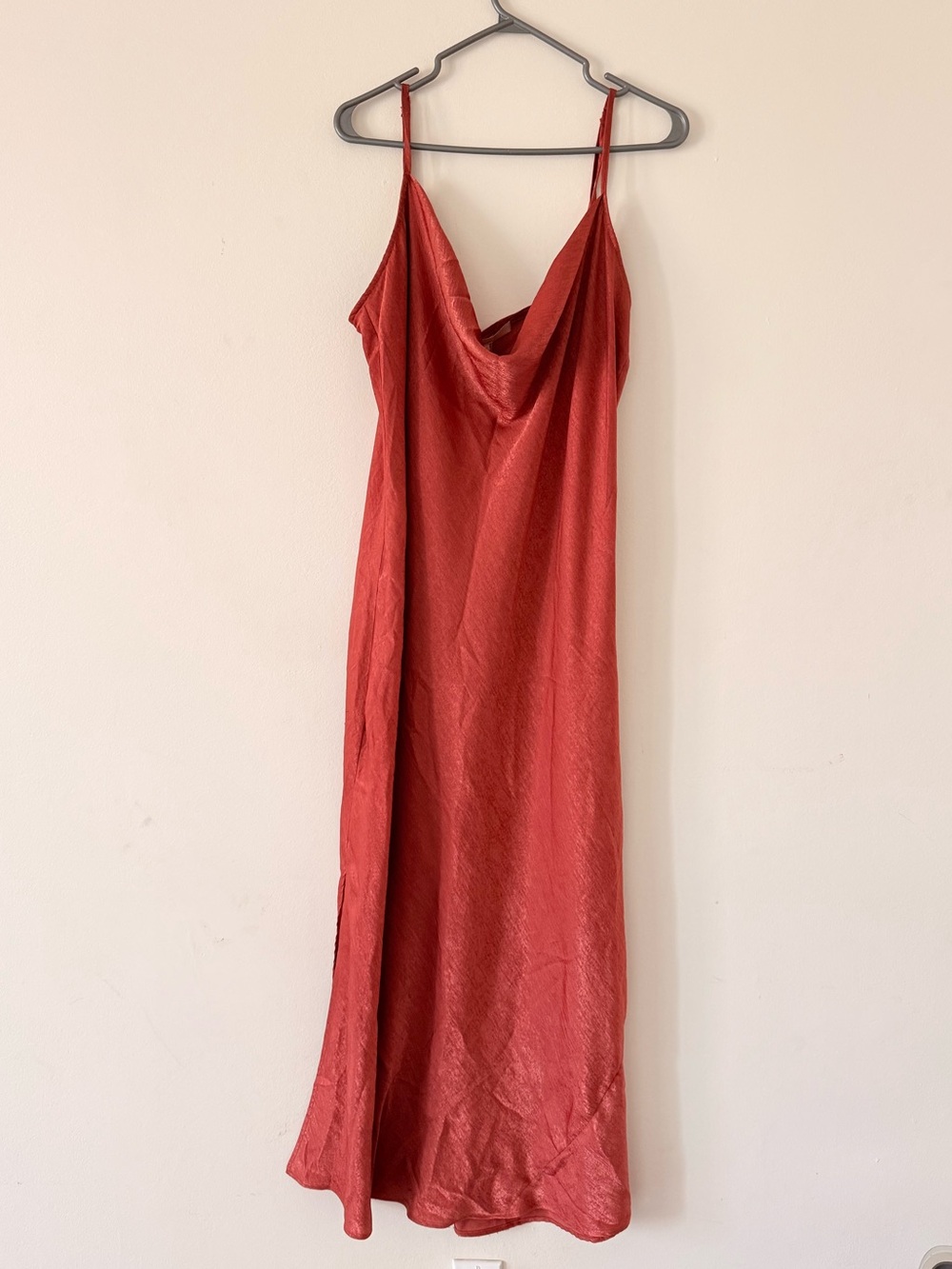 Coral Satin Cowl Neck Slip Dress